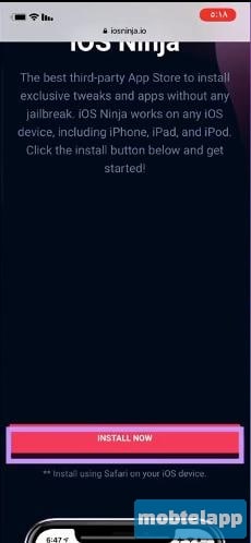 أضغظ على زر تثبيت iOS Ninja
